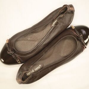 David Tate Brown Leather Flat Shoe w/bow Womens Size 8.5W